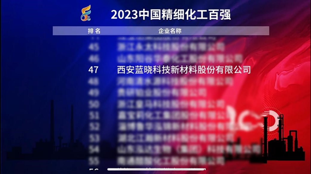 熱烈祝賀藍曉科技連續(xù)六年躋身“中國精細化工百強”